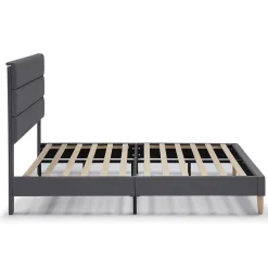 Cadre de lit plateforme Aroma capitonné 30 cm, 150x190 cm, Gris foncé><noscript><img width=