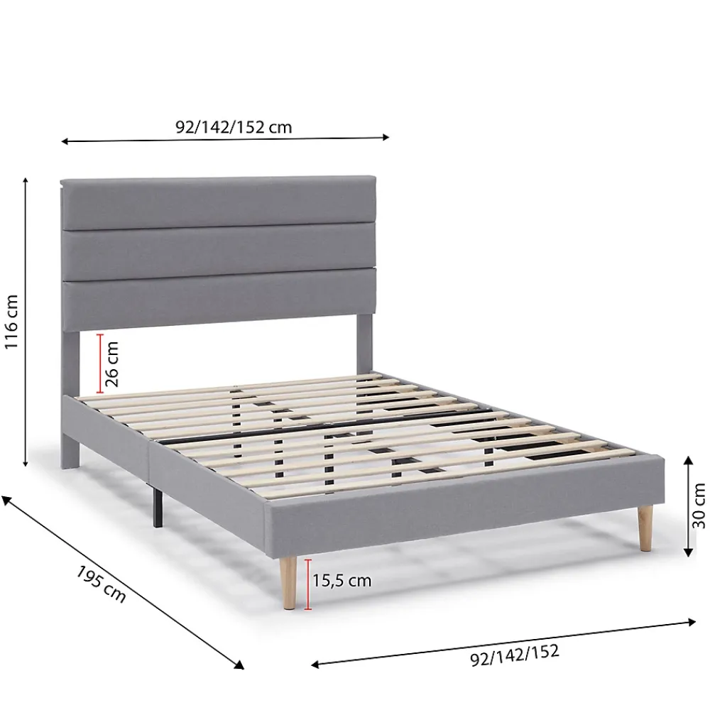 Vs Venta-Stock Cadre de lit plateforme Aroma capitonné 30 cm, 140x190 cm, Gris clair* Sommier