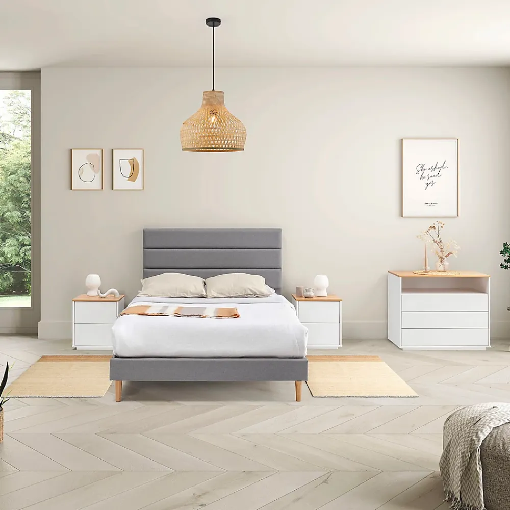 Vs Venta-Stock Cadre de lit plateforme Aroma capitonné 30 cm, 140x190 cm, Gris clair* Sommier