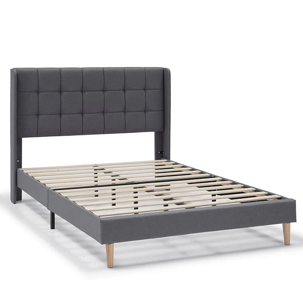 Cadre de lit plateforme Esther capitonné 30 cm, 140x190 cm, Gris foncé>Vs Venta-Stock Hot
