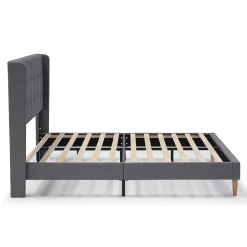 Cadre de lit plateforme Esther capitonné 30 cm, 140x190 cm, Gris foncé><noscript><img width=