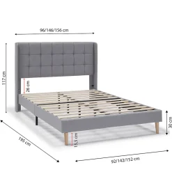 Vs Venta-Stock Cadre de lit plateforme Esther capitonné 30 cm, 140x190 cm, Gris clair* Sommier