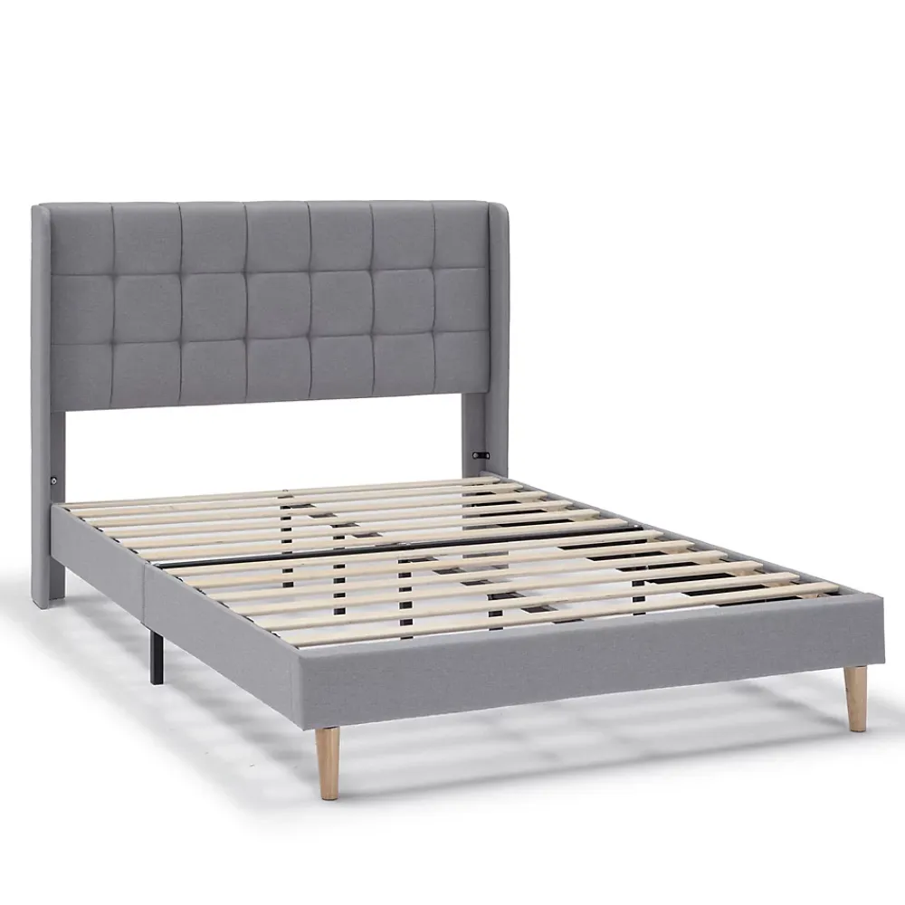 Vs Venta-Stock Cadre de lit plateforme Esther capitonné 30 cm, 140x190 cm, Gris clair* Sommier