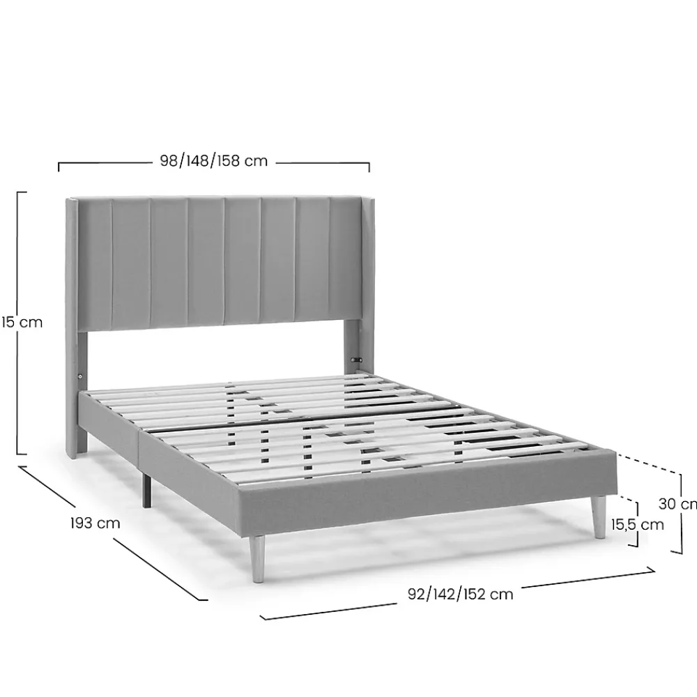 Vs Venta-Stock Cadre de lit rembourré Noelia 30 cm, 150x190 cm, Gris foncé* Sommier