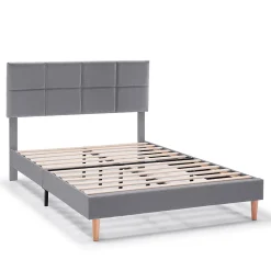 Vs Venta-Stock Cadre de lit rembourré Silvi 30 cm, 140x190 cm, Gris foncé* Sommier