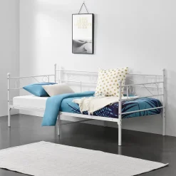 [En.Casa] Cadre de Lit Simple Kerava en Métal 90x200 cm Blanc Mat en.casa* Lit Simple