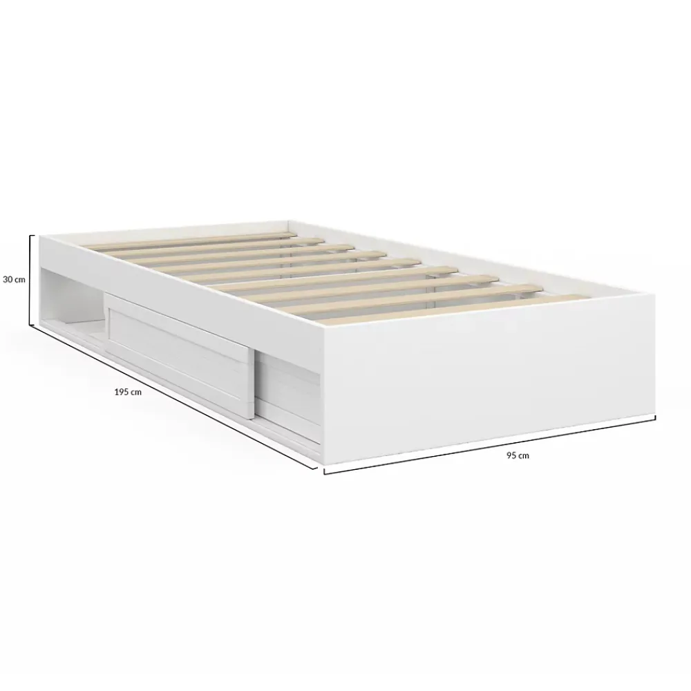 IDMarket Cadre de lit simple SALEM avec rangement et sommier 90 x 190 CM blanc* Lit Avec Rangement