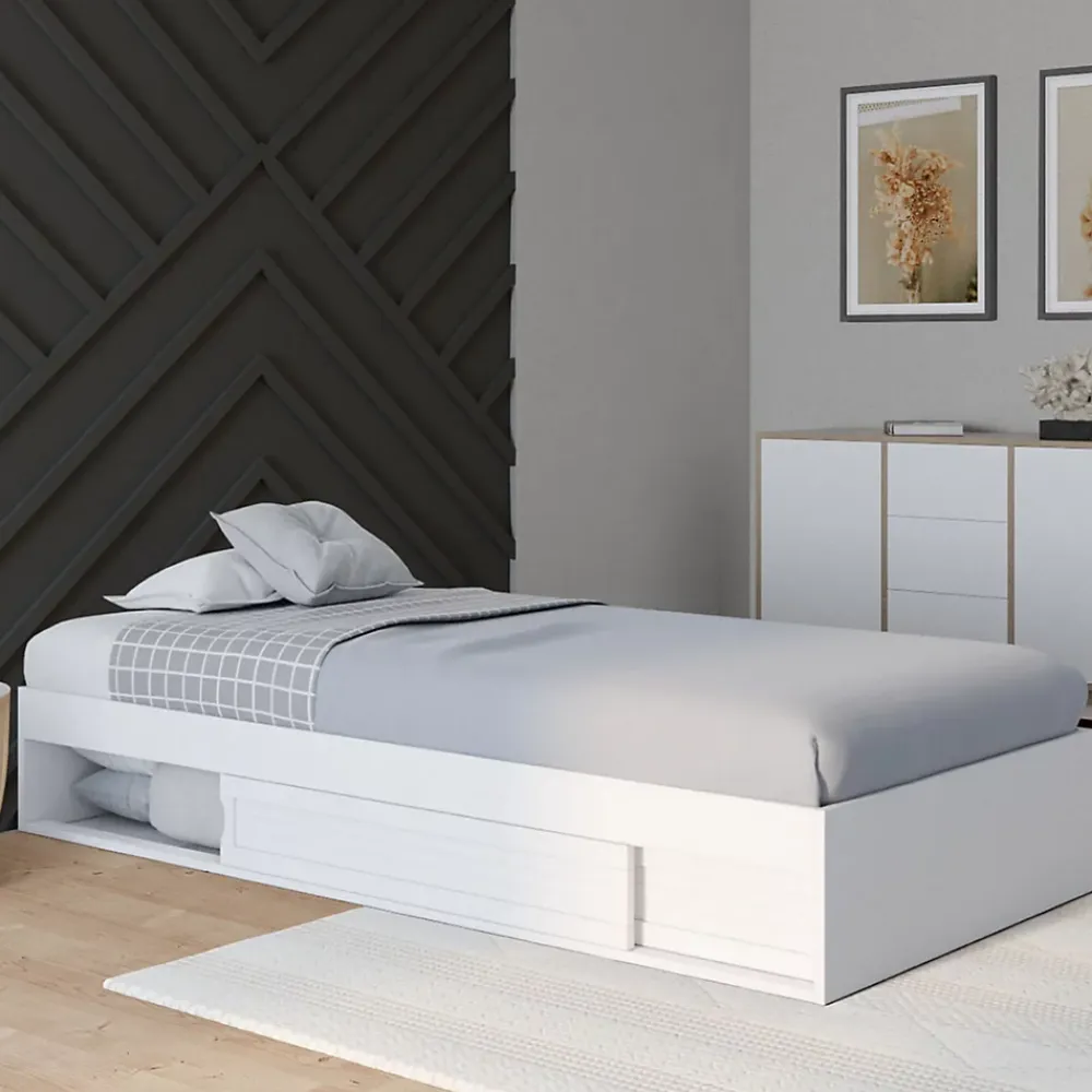 IDMarket Cadre de lit simple SALEM avec rangement et sommier 90 x 190 CM blanc* Lit Avec Rangement