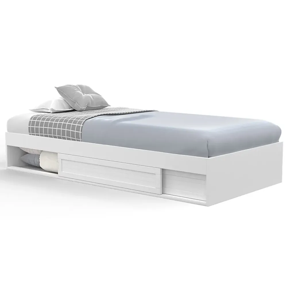 IDMarket Cadre de lit simple SALEM avec rangement et sommier 90 x 190 CM blanc* Lit Avec Rangement
