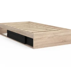 IDMarket Cadre de lit simple SALEM avec rangement et sommier 90 x 190 CM façon hêtre et noir* Lit Avec Rangement
