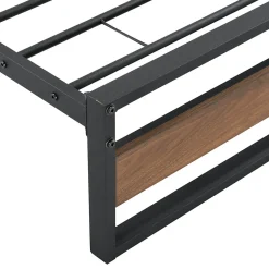 Cadre de Lit Simple Villach en Métal 90 x 200 cm Noir Mat Effet Noyer en.casa><noscript><img width=