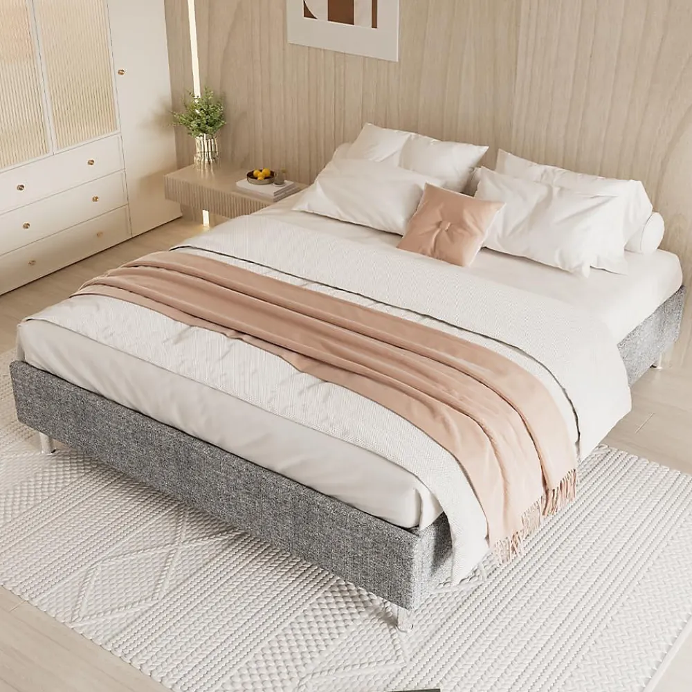 Teeno Cadre de lit 140x190cm, Plateforme capitonné 31 cm Sommier,8 Pieds* Lit Double