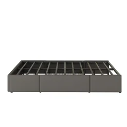 Cadre de lit 90x200cm sans tête, LED, PU, plateforme métal avec tiroirs, gris><noscript><img width=