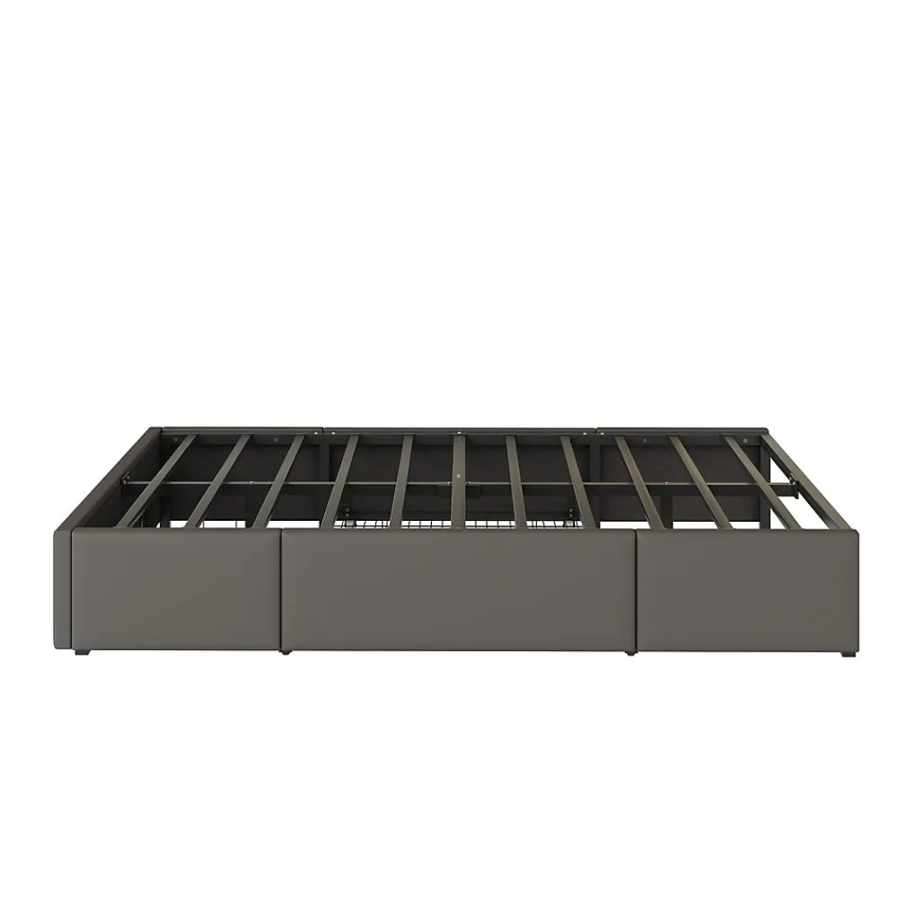 Cadre de lit 90x200cm sans tête, LED, PU, plateforme métal avec tiroirs, gris>Simple Life Hot