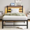 Cadre lit LED 90x200 cm, recharge USB, rangement sous matelas, structure métal>Blackcolors New