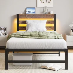 Cadre lit LED 90x200 cm, recharge USB, rangement sous matelas, structure métal>Blackcolors New