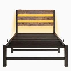 Cadre lit LED 90x200 cm, recharge USB, rangement sous matelas, structure métal>Blackcolors New