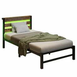 Cadre lit LED 90x200 cm, recharge USB, rangement sous matelas, structure métal><noscript><img width=