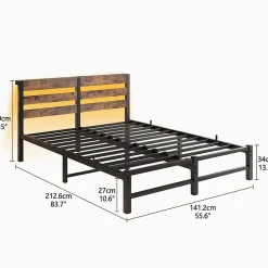 Cadre lit LED 140x200 cm, recharge USB, rangement sous matelas, métal><noscript><img width=