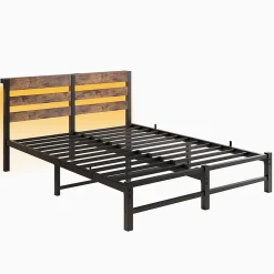 Cadre lit LED 140x200 cm, recharge USB, rangement sous matelas, métal><noscript><img width=