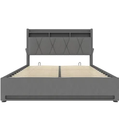 Cadre lit rembourré 160x200 cm, LED, USB-C, rangement hydraulique sous lit - gris>Blackcolors Discount