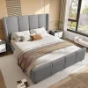 Blackcolors Cadre lit rembourré 140x190 cm, tête/pied hauts, USB, fer/bois - gris* Lit Coffre