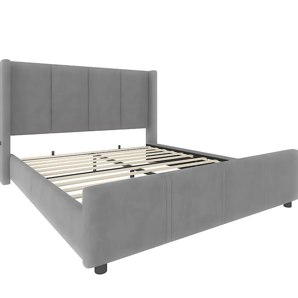 Blackcolors Cadre lit rembourré 140x190 cm, tête/pied hauts, USB, fer/bois - gris* Lit Coffre