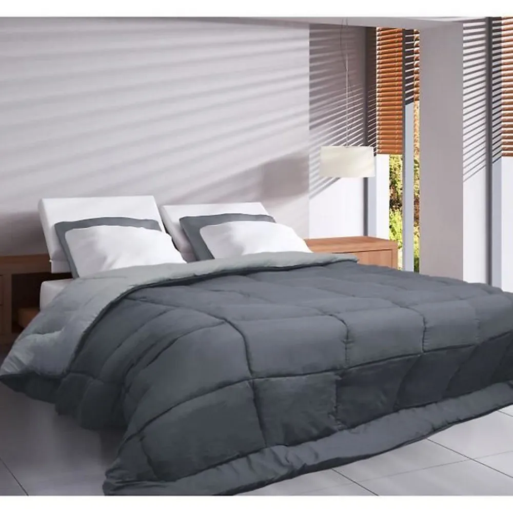 CALGARY Couette chaude Microfibre 400g/m² Acier & Argent 140x200cm>Toison d'Or