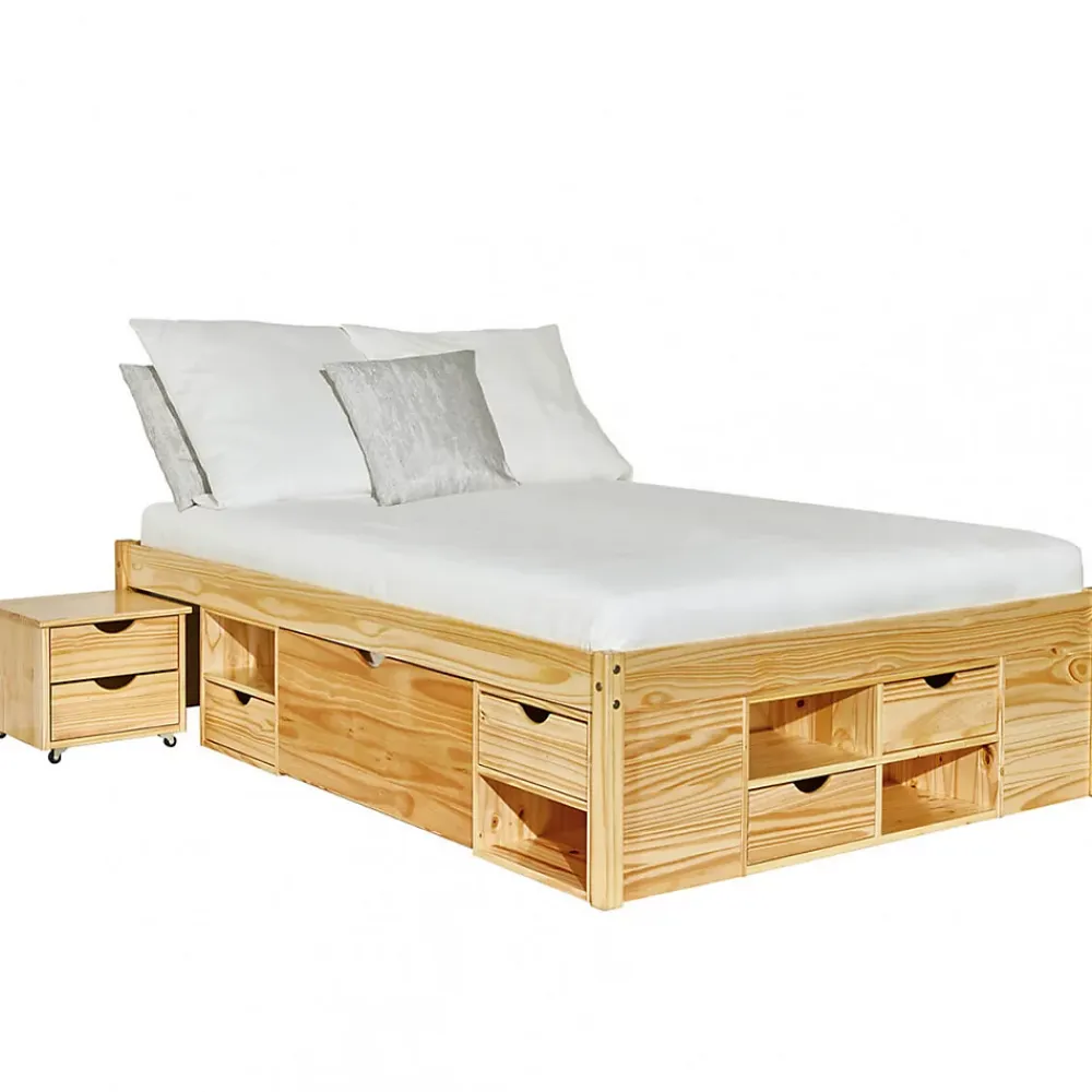 Altobuy CALI - Lit 140x200cm multi-rangement Bois Massif* Lit Double