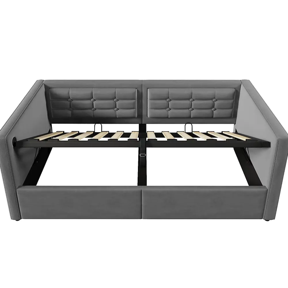 Redom Canapé 3 places convertible en tissu avec mécanisme clic-clac, accoudoirs et style contemporain pour salon* Lit Coffre