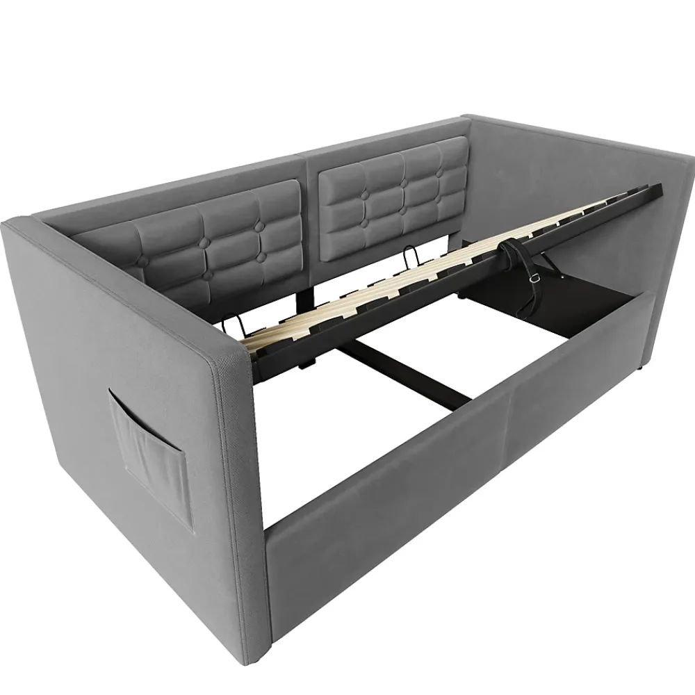 Redom Canapé 3 places convertible en tissu avec mécanisme clic-clac, accoudoirs et style contemporain pour salon* Lit Coffre