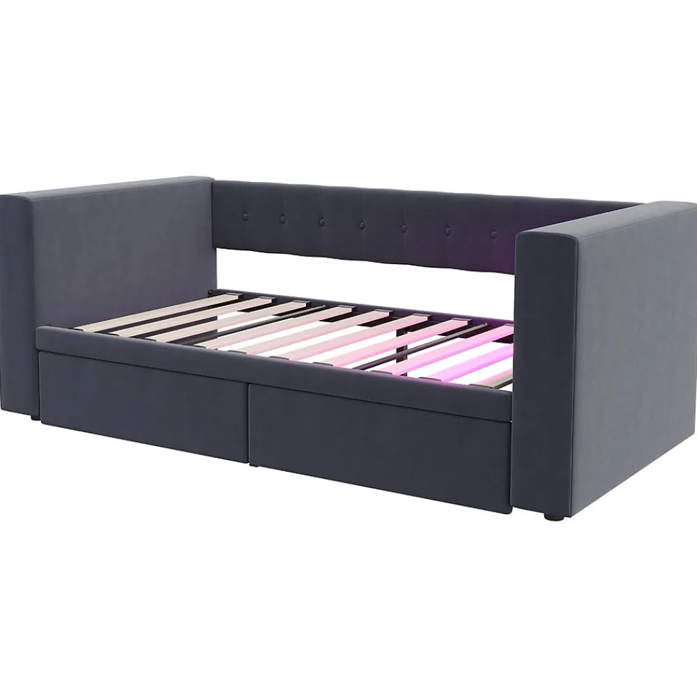 Canapé 3 places convertible 200x90x85 cm avec couchage 140x190 cm, coffre de rangement, tissu gris design>Redom Sale