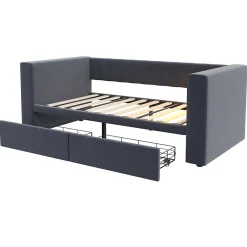 Canapé 3 places convertible 200x90x85 cm avec couchage 140x190 cm, coffre de rangement, tissu gris design><noscript><img width=