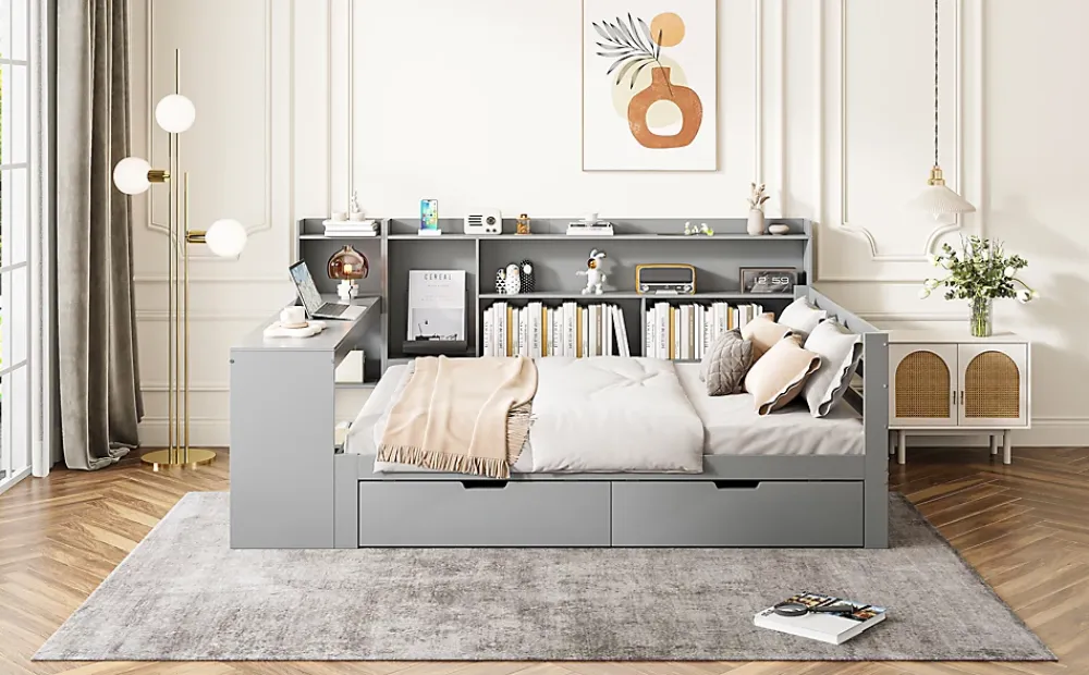 Redom Canapé 3 places convertible 200x90x85 cm avec coffre de rangement en tissu, dossier réglable et design contemporain* Lit Coffre