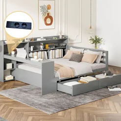 Redom Canapé 3 places convertible 200x90x85 cm avec coffre de rangement en tissu, dossier réglable et design contemporain* Lit Coffre