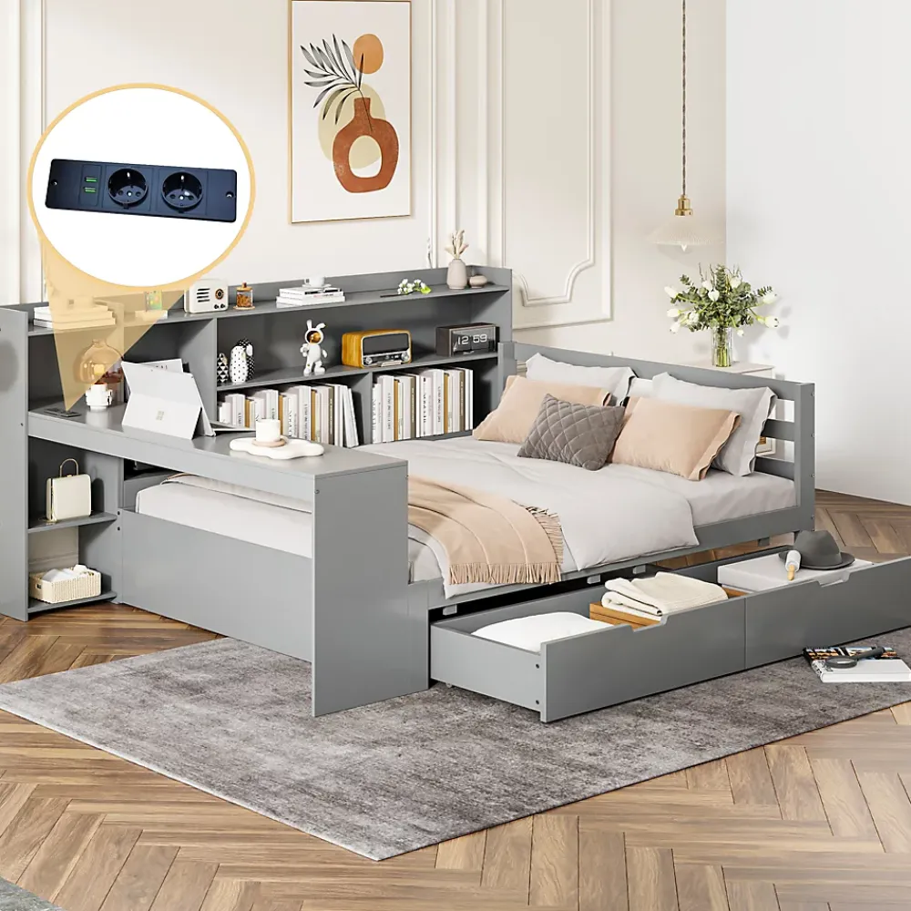 Redom Canapé 3 places convertible 200x90x85 cm avec coffre de rangement en tissu, dossier réglable et design contemporain* Lit Coffre