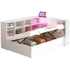 Canapé lit 90 par 200 cm avec prise multiple rangement lumineux lit hydraulique bois massif lit simple multifonction blanc>Redom Clearance
