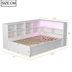 Canapé lit 90 par 200 cm avec prise multiple rangement lumineux lit hydraulique bois massif lit simple multifonction blanc><noscript><img width=