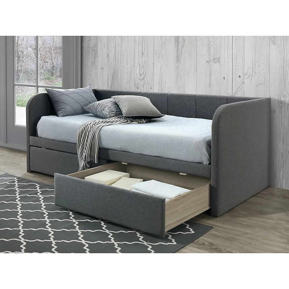 Canapé lit ZITO 90x200 cm coloris gris avec deux tiroirs et sommier inclus>Meublorama Online
