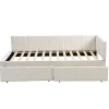 Redom Canapé 90x200 cm avec 2 grands tiroirs revetement velours beige design mid century et structure MDF* Lit Coffre