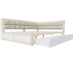 Redom Canape lit bois 140 par 200 cm lit multifonction dossier doux tiroir rangement lit simple junior pin massif couleur bois* Lit Avec Rangement