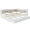 Redom Canape lit bois 140 x 200 cm lit multifonction dossier doux grand tiroir rangement lit simple junior pin massif blanc* Lit Avec Rangement