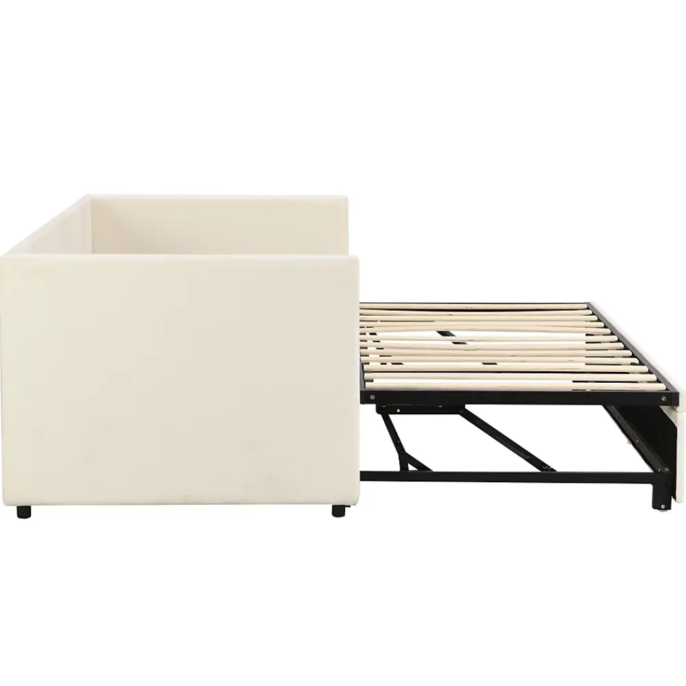 Fortuna lai Canapé-lit 90/180 X 200 Cm, Lit De Jour Extensible Avec Sommier à Lattes, Canapé 2 Places, Beige* Lit Coffre
