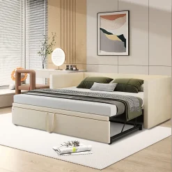 Fortuna lai Canapé-lit 90/180 X 200 Cm, Lit De Jour Extensible Avec Sommier à Lattes, Canapé 2 Places, Beige* Lit Coffre