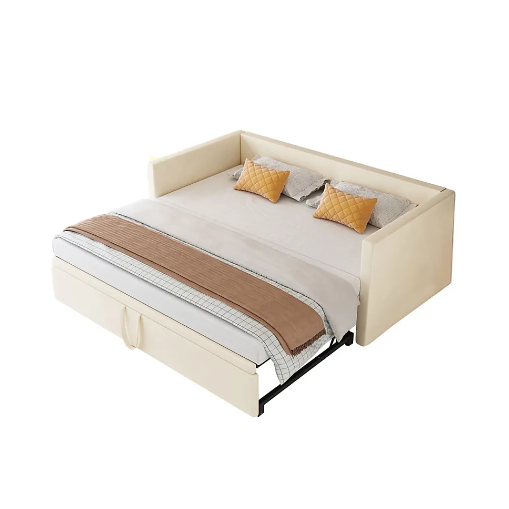 Fortuna lai Canapé-lit 90/180 X 200 Cm, Lit De Jour Extensible Avec Sommier à Lattes, Canapé 2 Places, Beige* Lit Coffre