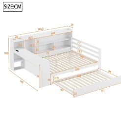Blackcolors Canapé-lit bois 140x200cm blanc bureau/casiers/prises lit escamotable multifonction* Lit Coffre