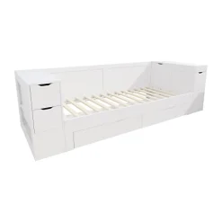 Canapé-lit enfant 90x190 cm - Avec tiroirs, étagères et espace de rangement - MDF - Blanc (sans matelas)><noscript><img width=