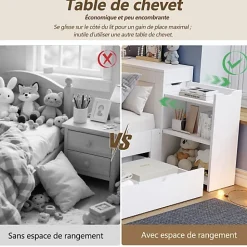ModernLuxe Canapé-lit enfant 140x190 cm - Avec tiroirs, étagères et espace de rangement - MDF - Blanc (sans matelas)* Lit Avec Rangement