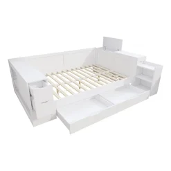 ModernLuxe Canapé-lit enfant 140x190 cm - Avec tiroirs, étagères et espace de rangement - MDF - Blanc (sans matelas)* Lit Avec Rangement