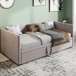 Simple Life Canapé-lit Extensible 90/180 X 200 Cm Avec Sommier à Lattes,canapé Lit 2 Places,velours, Gris* Lit Coffre